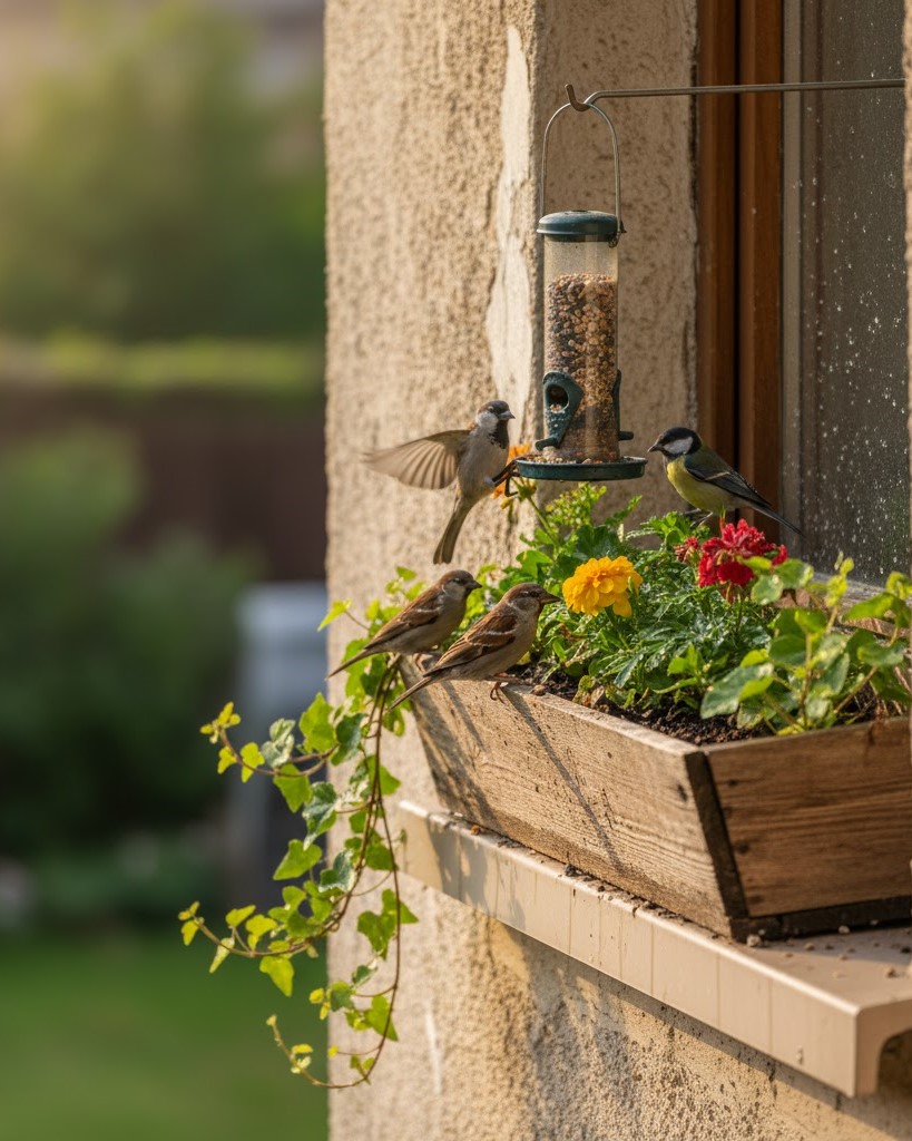 Madárbarát külső párkány – etető és virágláda ötletek